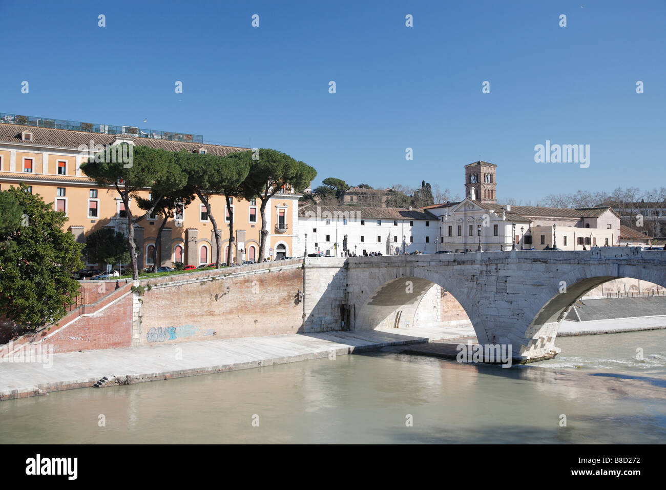 Tiber Insel (Isola Tiberina), Fabricio Bridge(Ponte), Rom, Italien Stockfoto