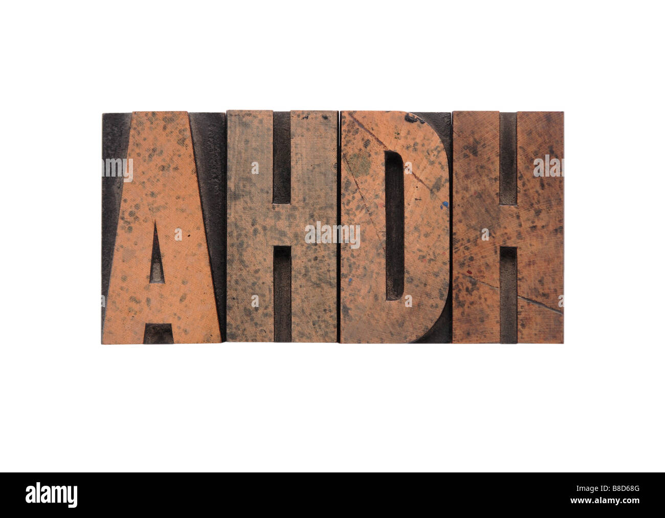 Geben Sie "AHDH" in blau gefärbten Altholz Stockfoto