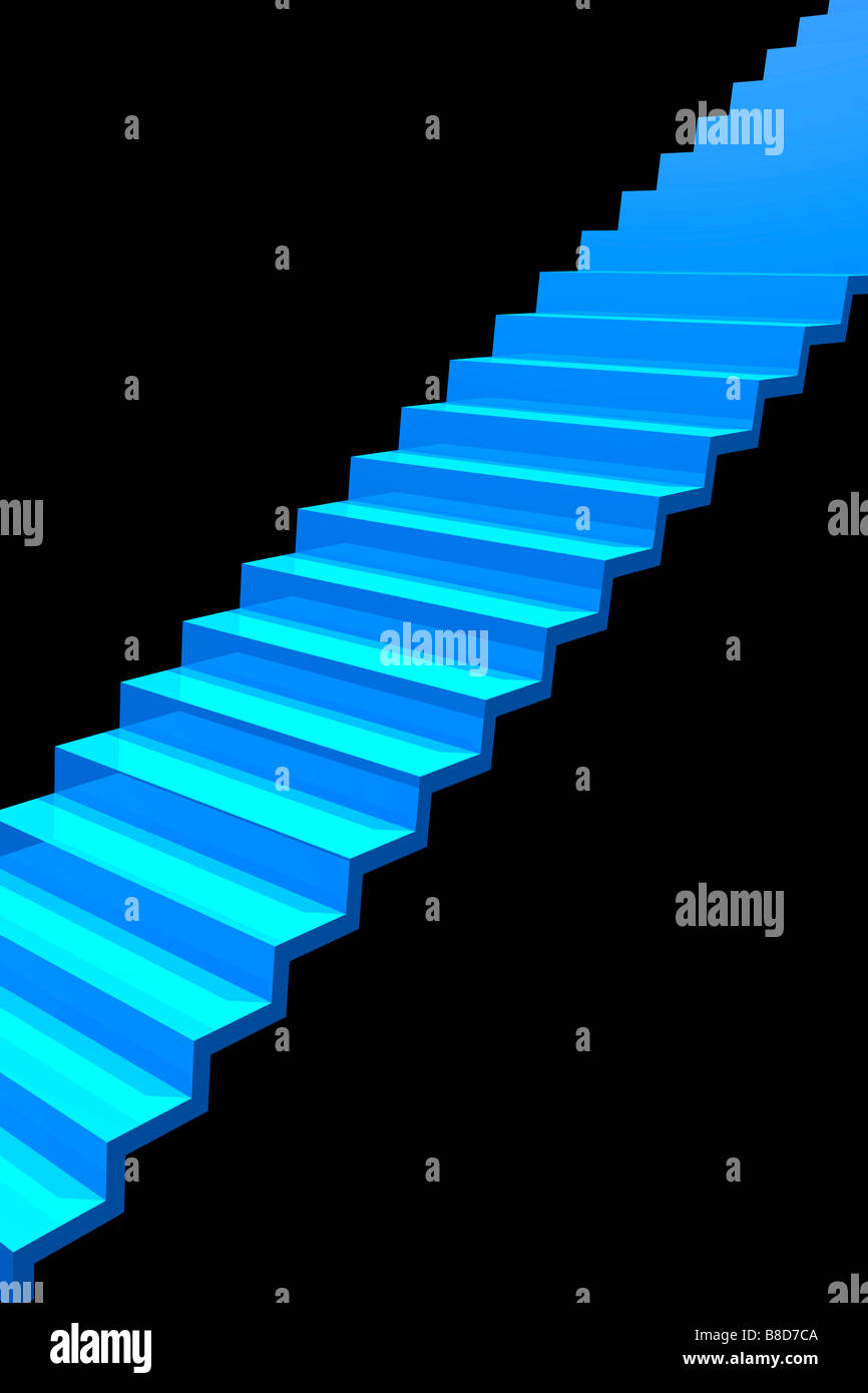 Blaue Treppen auf schwarzem Hintergrund. Stockfoto
