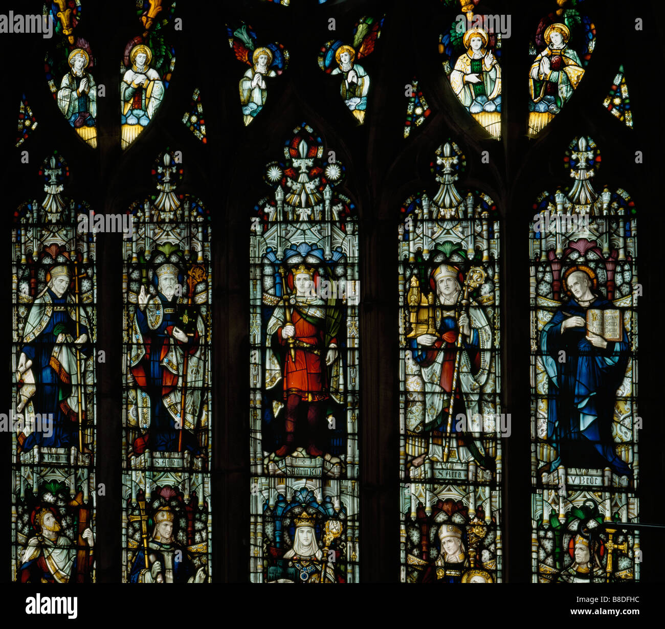 Hexham Abtei West Fenster Venerable Bede Stockfoto