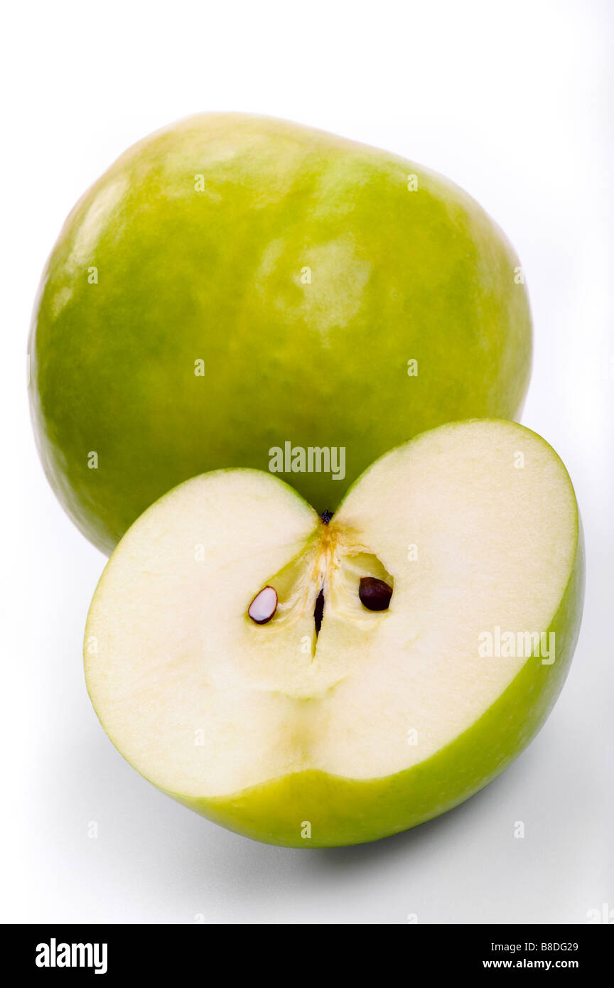 Grüner Apfel Obst essen voll Makro Stamm slice Stockfoto