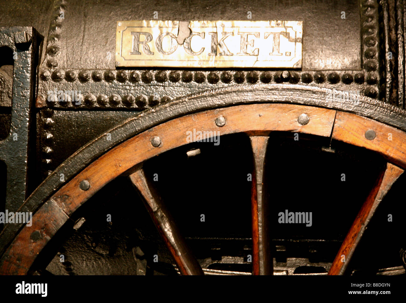 Detail der Stephensons Rocket Lokomotive im Science Museum, London nur zur redaktionellen Nutzung Stockfoto