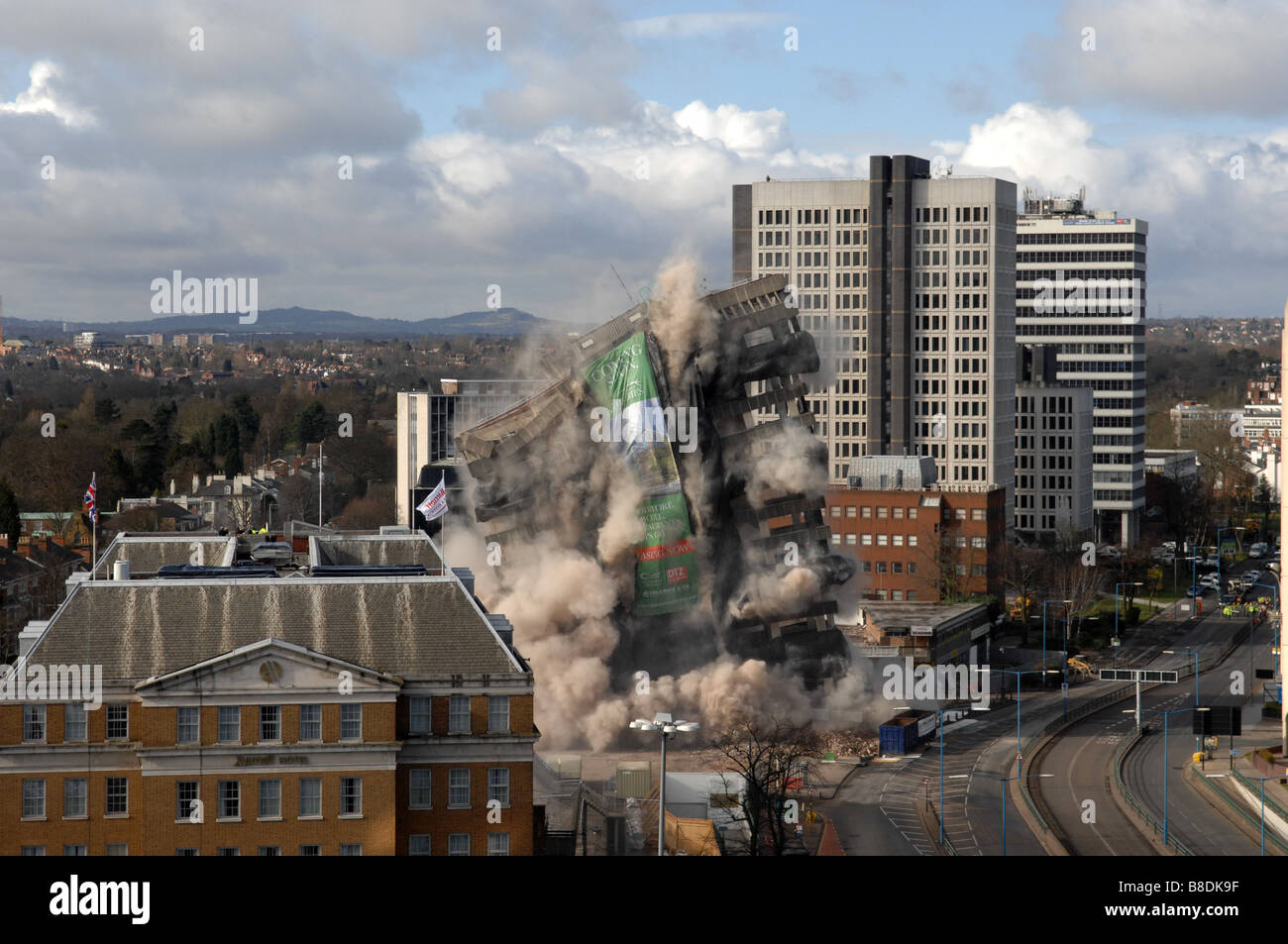 Fiveways Birmingham Abbruch von Edgbaston Shopping Centre und Büros mit Sprengstoff Stockfoto