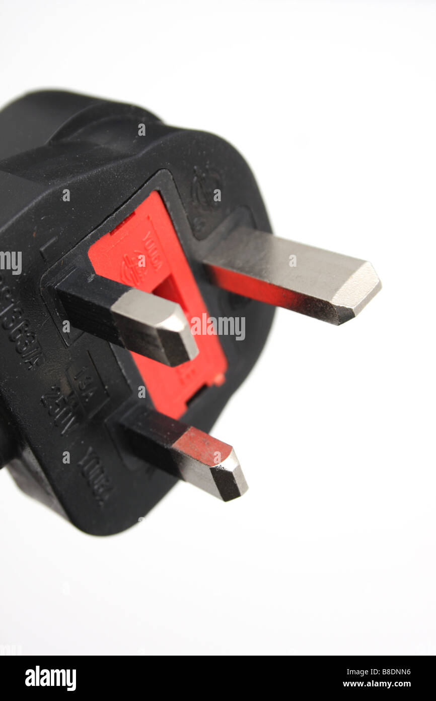 UK schwarz elektrische 3-Pin Stecker Stockfoto