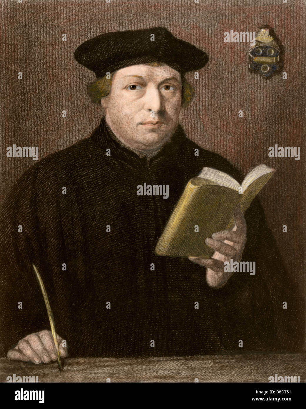 Martin Luther portrait. Handcolorierte Stahlstich Stockfoto