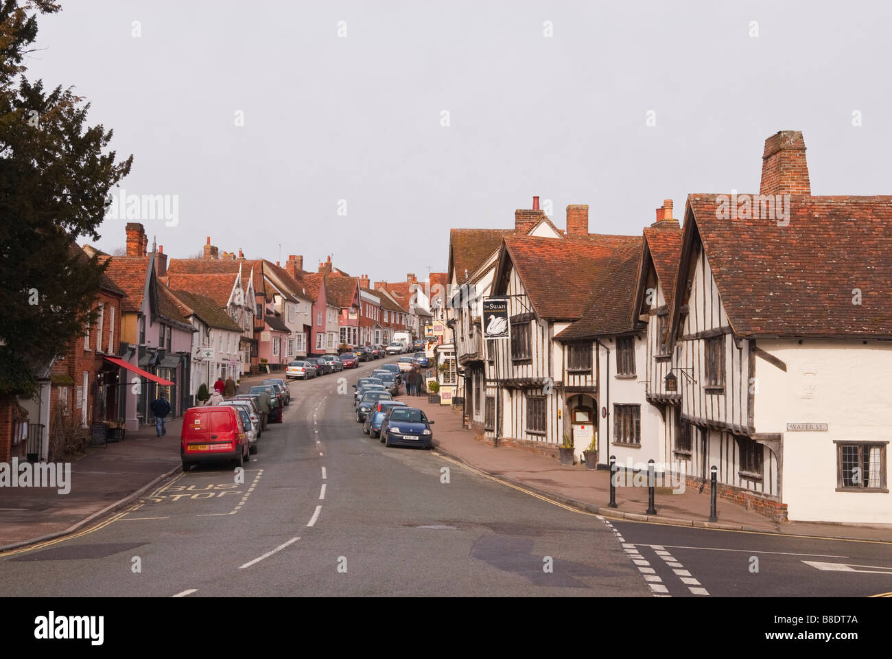 Einen Blick auf die Hauptstraße in Lavenham, Suffolk, Uk Stockfoto