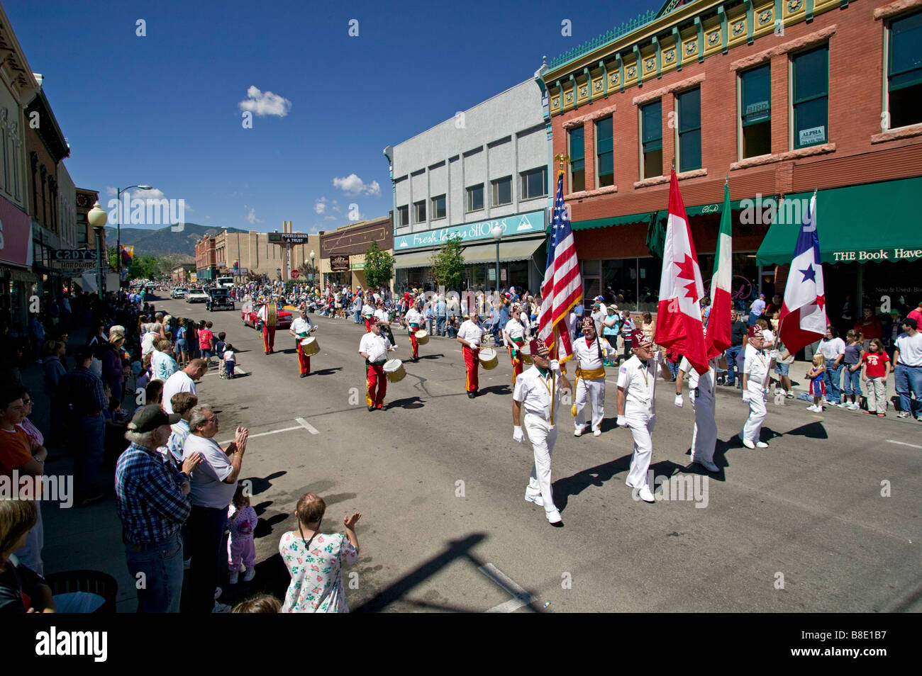 Shriner Band marschieren in jährlichen Fibark Festival Parade, Salida, Colorado, USA Stockfoto