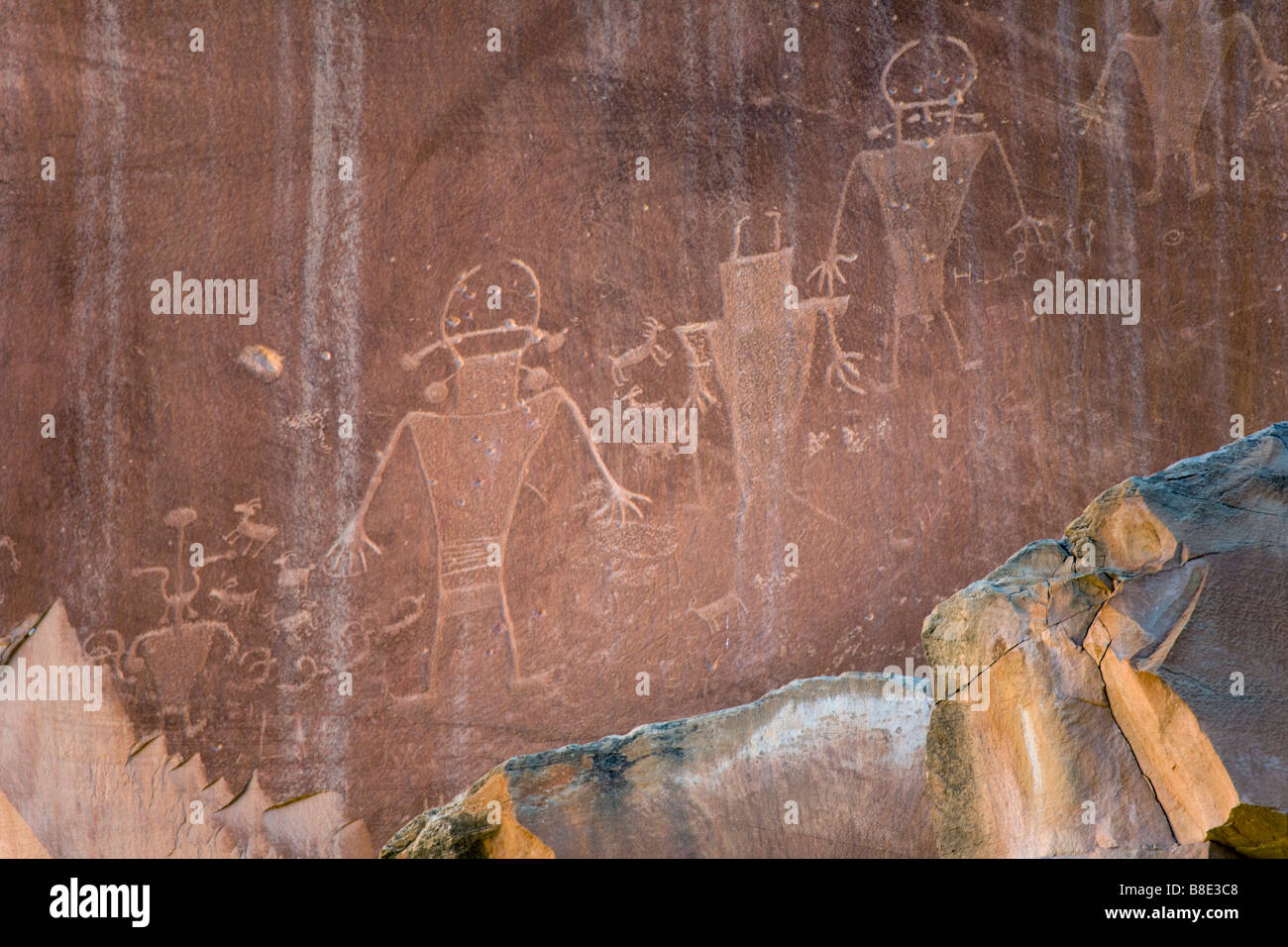 Prähistorische Felszeichnungen der Fremont in Capitol Reef National Park in Utah Stockfoto