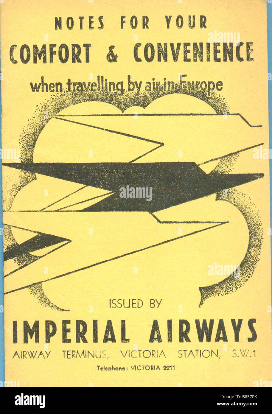Broschüre für Imperial Airways "Hinweise für Ihren Komfort & Komfort" Stockfoto