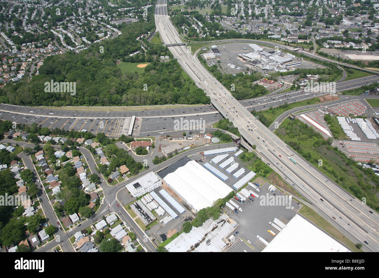 Luftaufnahme der Schnittpunkt von RT. 78 & Garden State Parkway in Hanglage, New Jersey Stockfoto