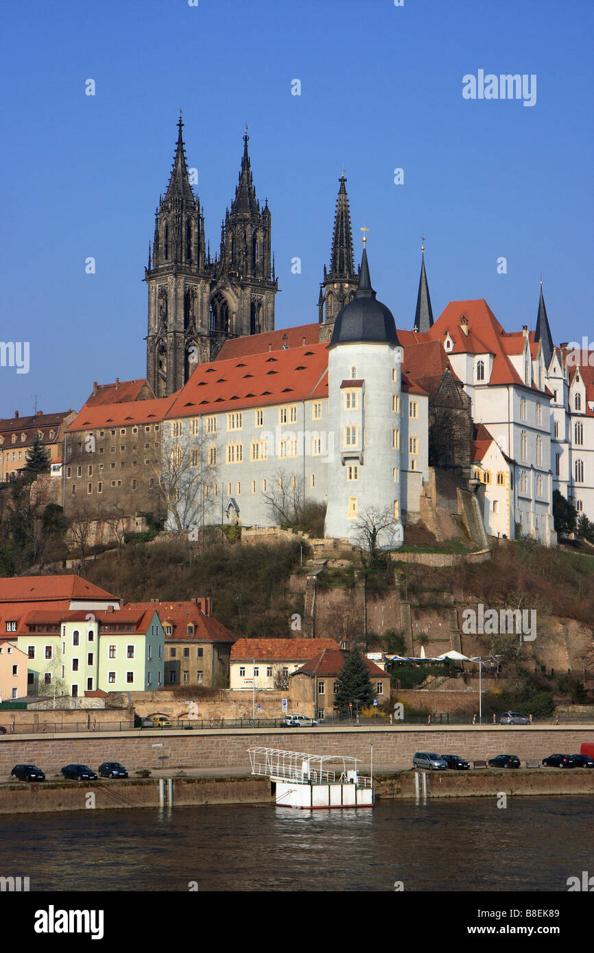 Blick über die Elbe auf der Albrechtsburg, Deutschland Stockfoto