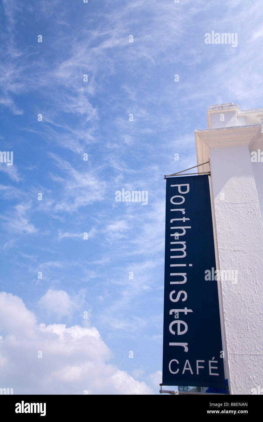 Porthminster Cafe Restaurant Zeichen Sommersonne St Ives Cornwall West Country England UK United Kingdom GB Great Britain Stockfoto