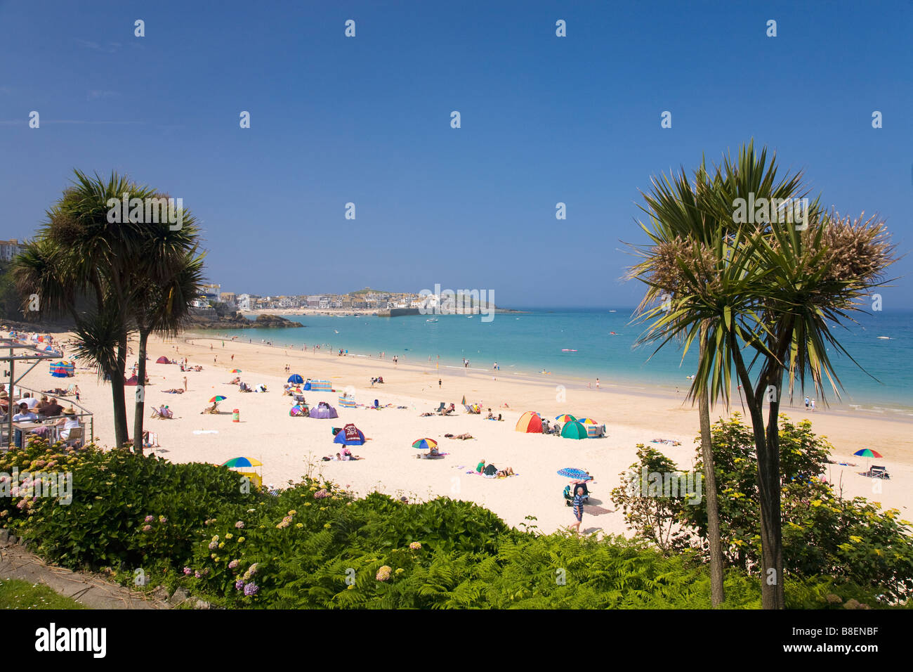Porthminster Strand Sommersonne St Ives Cornwall West Country England UK United Kingdom GB Großbritannien britischen Inseln Europas Stockfoto