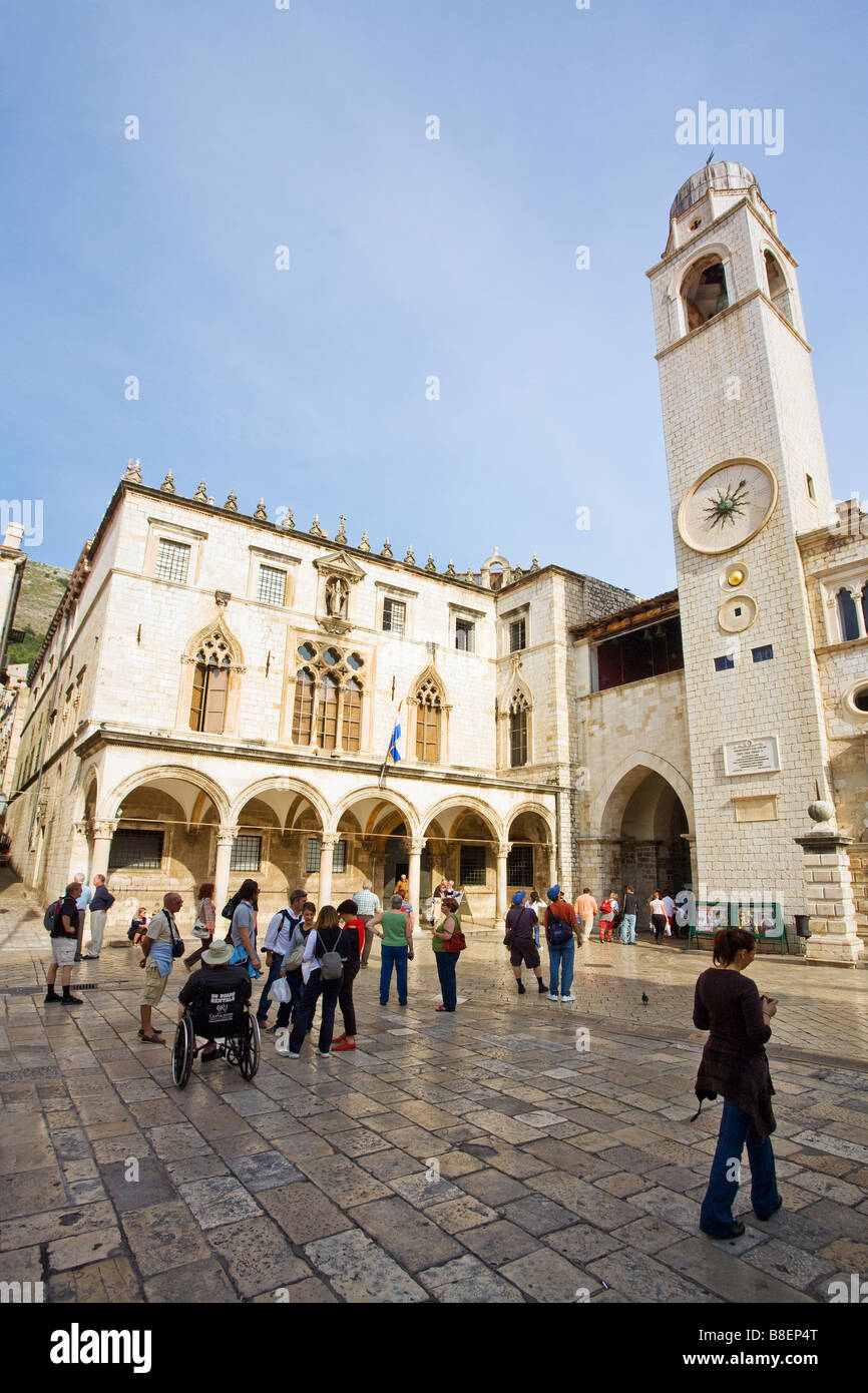 Luza Square und Glockenturm Dubrovnik Dalmatien Kroatien Europa Stockfoto