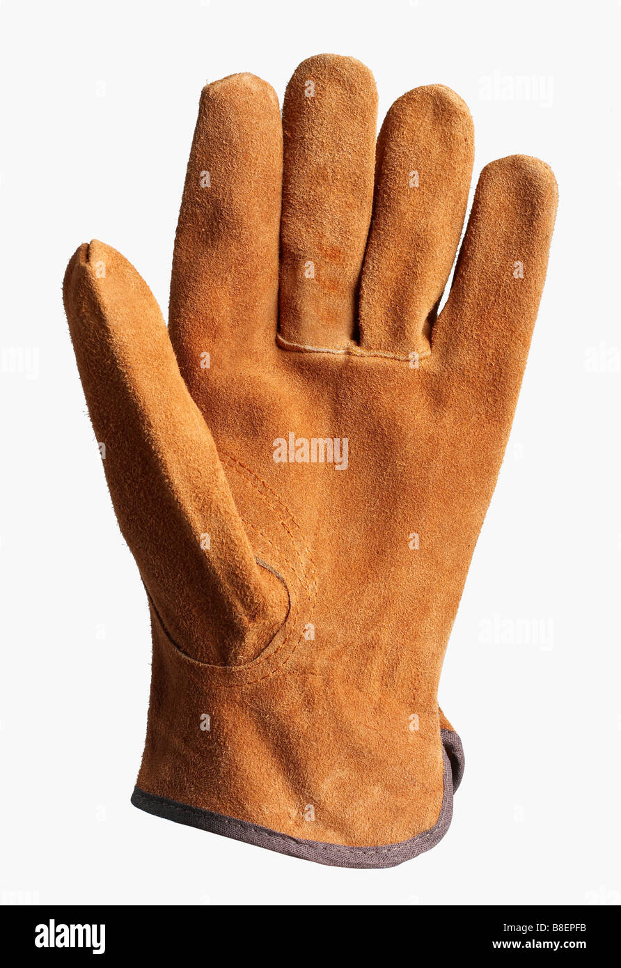 Tan Suede Handschuh isolierter Handschuh Handschuh Schutz Finger Daumen hand Stockfoto