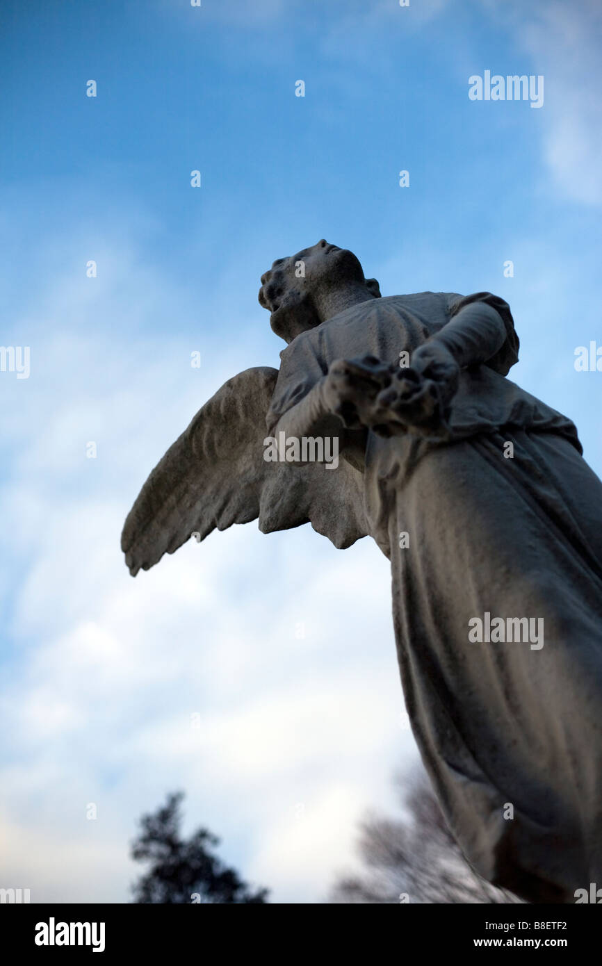 Eine wunderschöne Statue eines Engels auf einem Friedhof Stockfoto