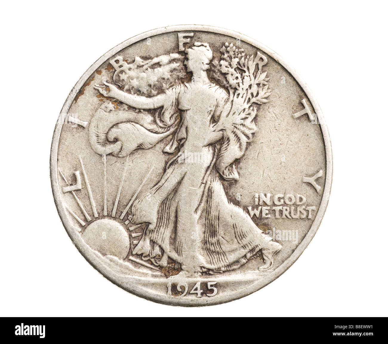 Antik Silber halben Dollar isoliert auf weißem Hintergrund Stockfoto