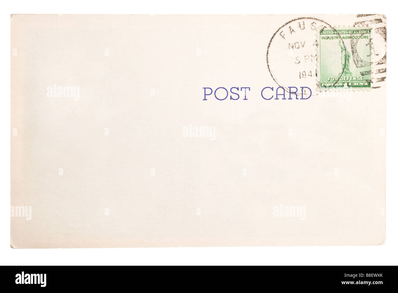 Vergilbte Postkarte mit Poststempel Stempel Stockfoto