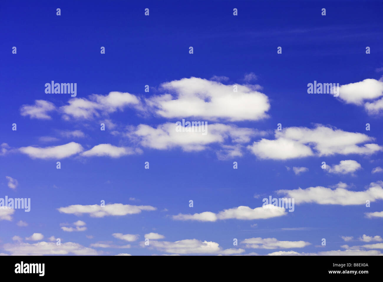strahlend blauer Himmel mit weißen geschwollenen Wolken Stockfoto