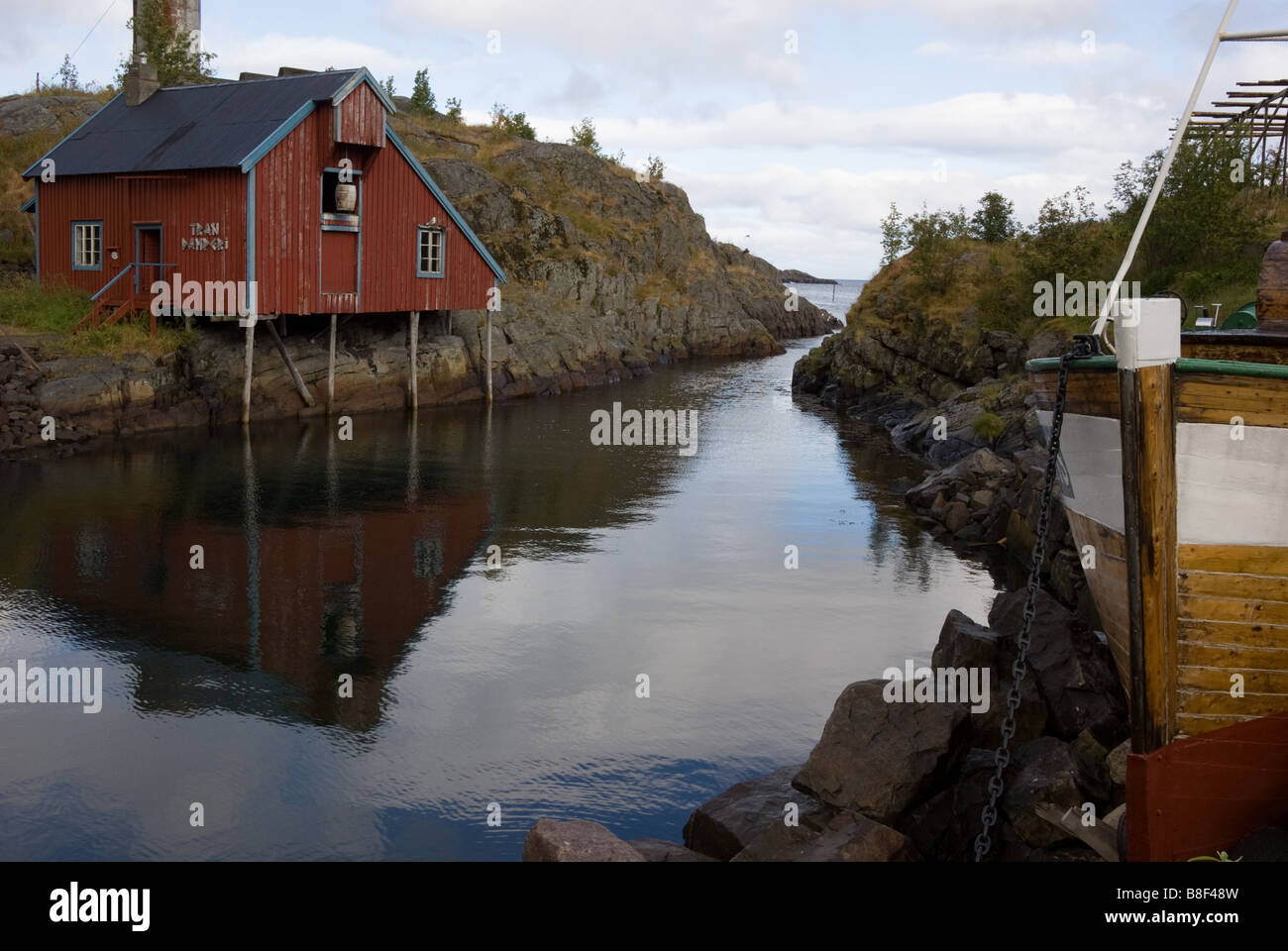 Alten Kabeljau Leber Öl-Fabrik in Å, Fischerdorf auf Moskenesøya Island, Lofoten Inseln, Nordland, Norwegen, Skandinavien, Europa Stockfoto