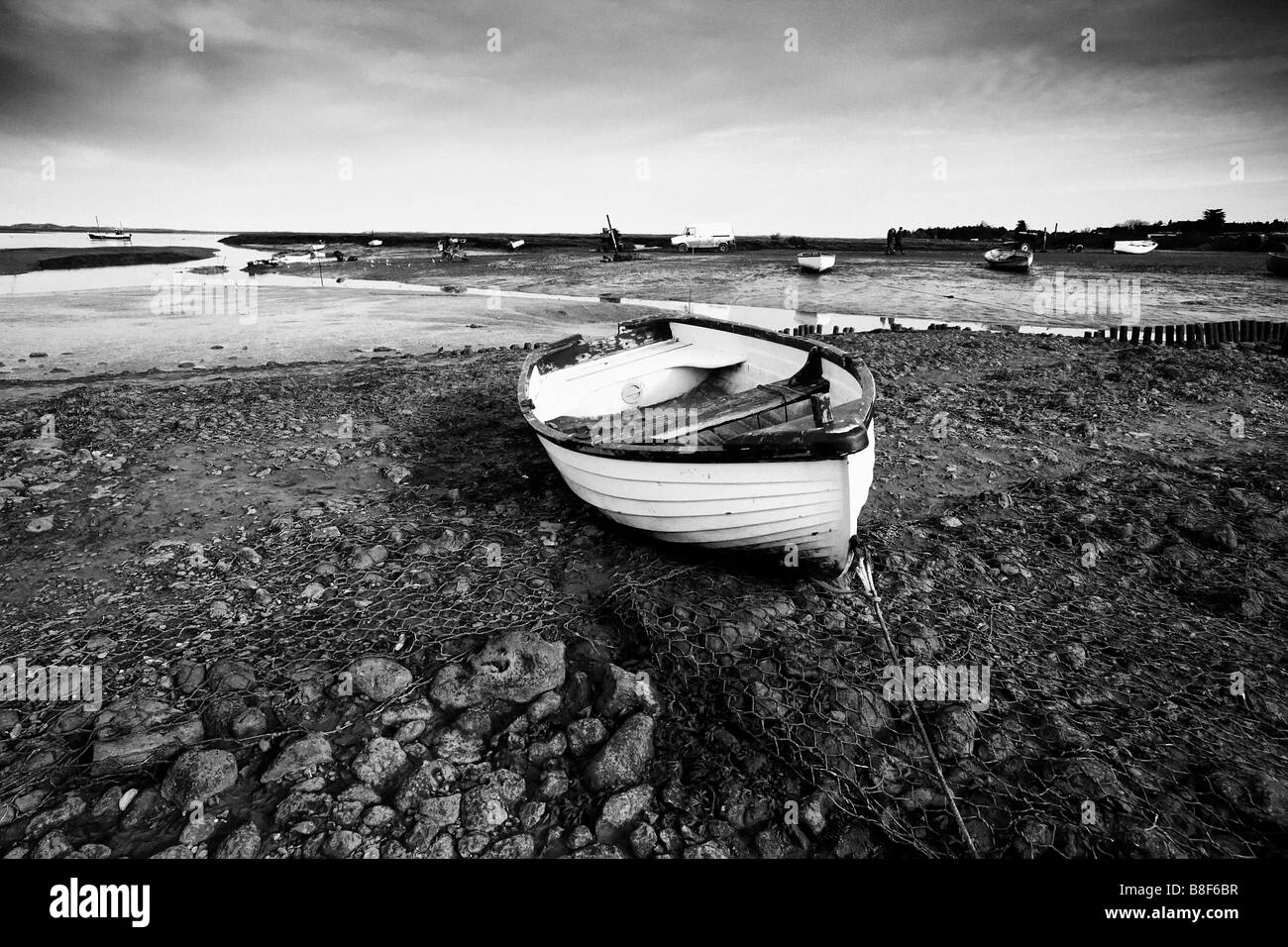 Ebbe am "Brancaster Staithe" auf der "North Norfolk Küste" East Anglia in Großbritannien. Stockfoto