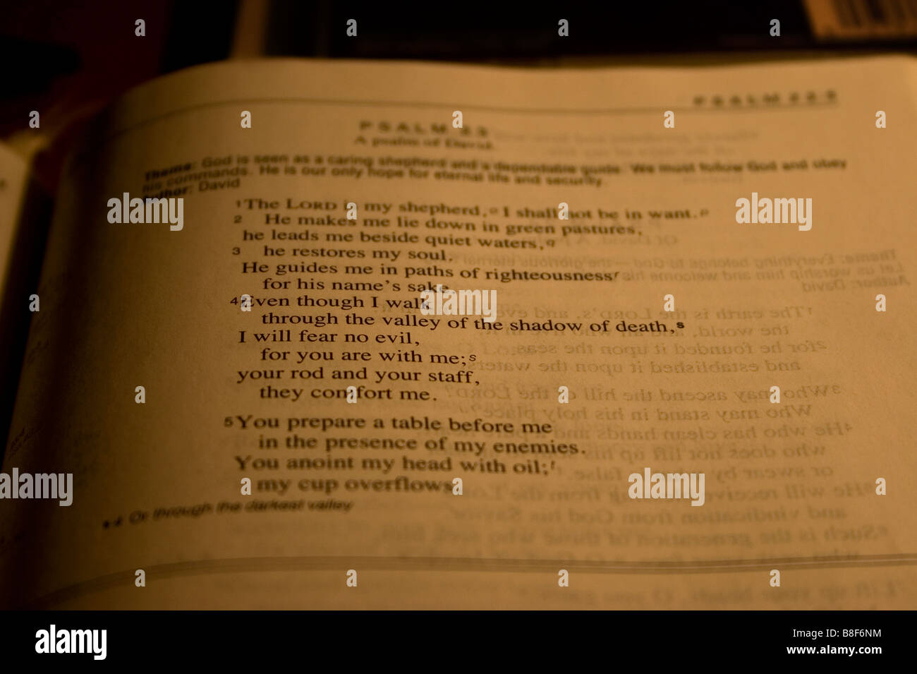 Eine Bibel öffnen zu Psalm 23. Stockfoto