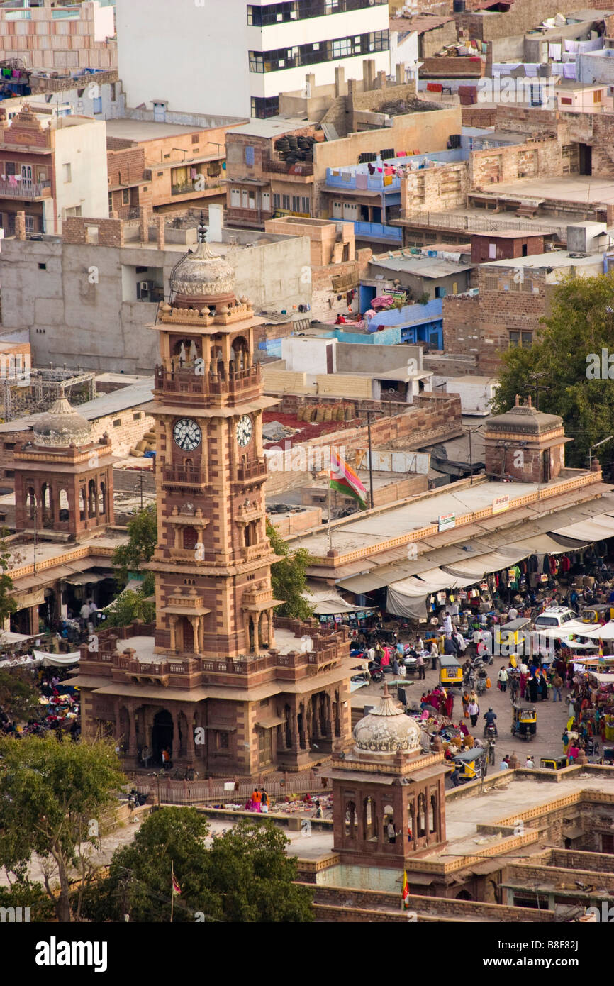 Uhrturm am Basar Jodhpur Rajasthan Indien Stockfoto