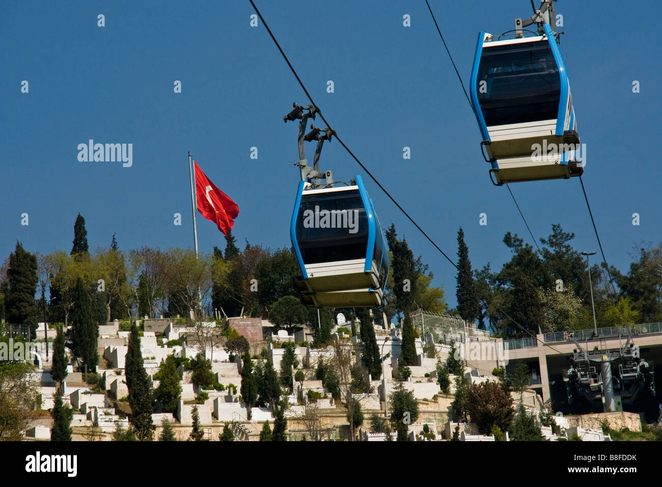 Seilbahnen, die zwischen Eyüp und Pierre Loti Cafe Stockfoto