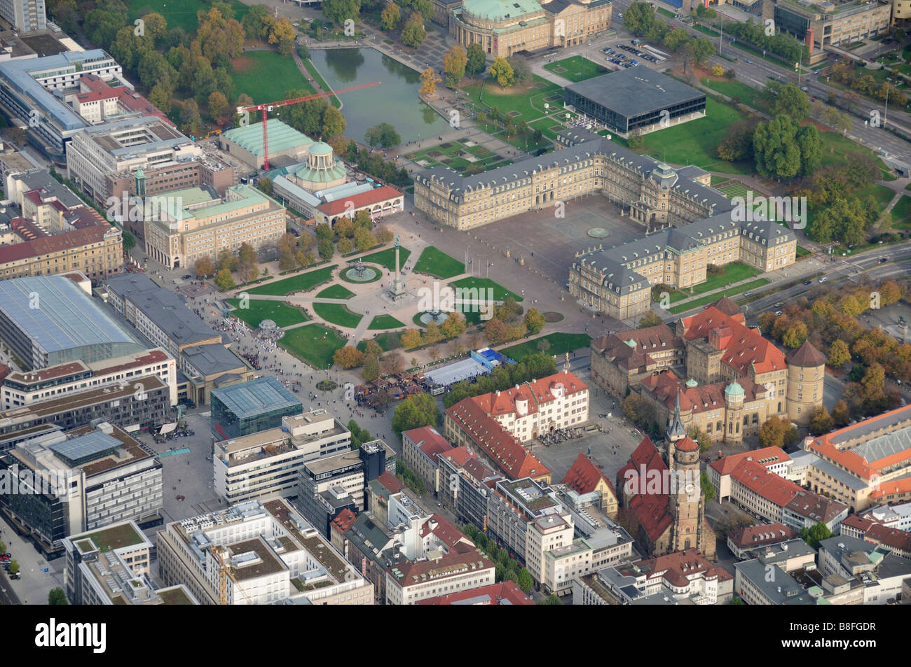 Luftbild vom Schlossplatz Stuttgart, Baden-Württemberg, Deutschland