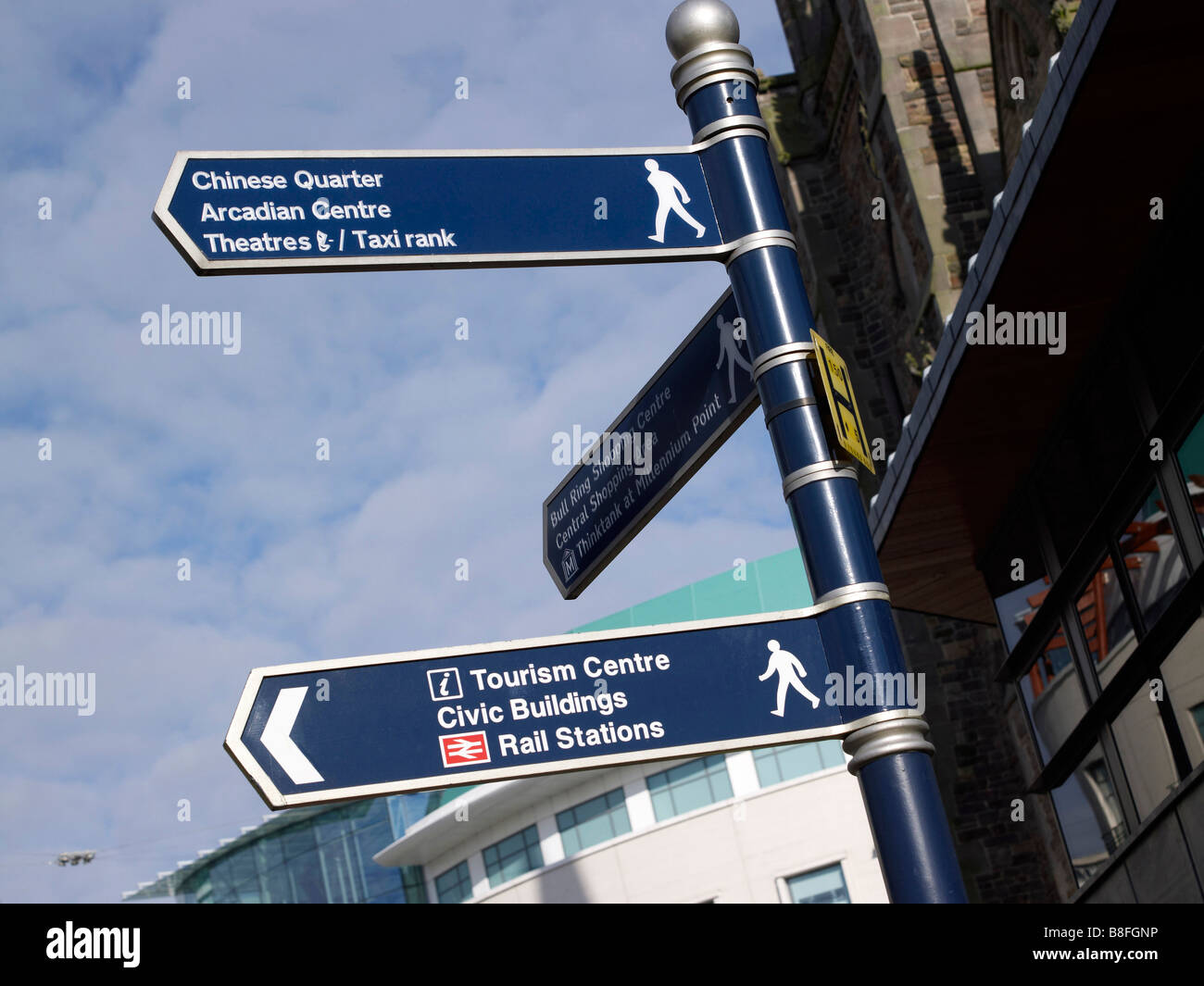 Touristische Beschilderung für Fußgänger Besucher, Stadtzentrum von Birmingham, West Midlands, England Stockfoto