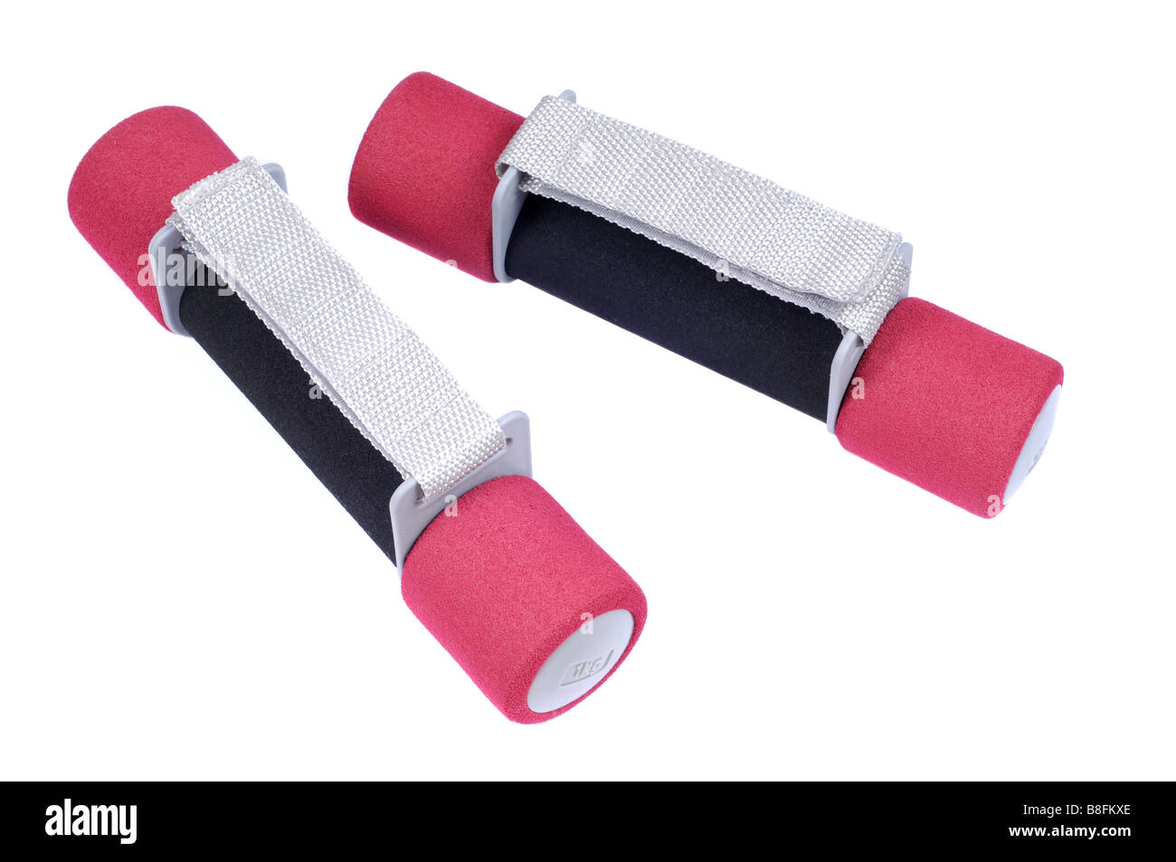 Zwei Fitness Hanteln isoliert auf weißem Hintergrund. Stockfoto