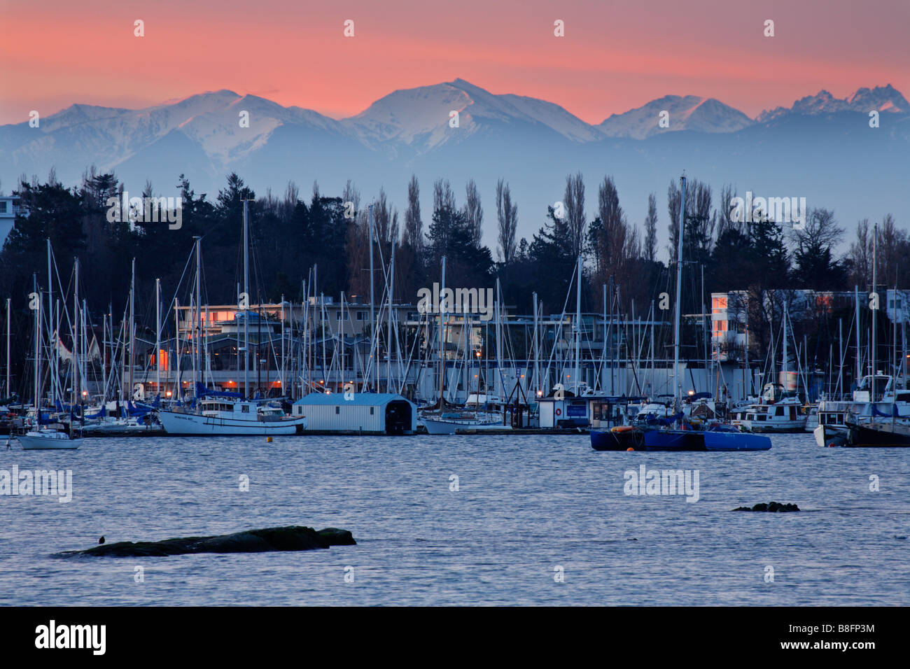 Sunrise und Oak Bay Marina Victoria British Columbia Kanada Stockfoto