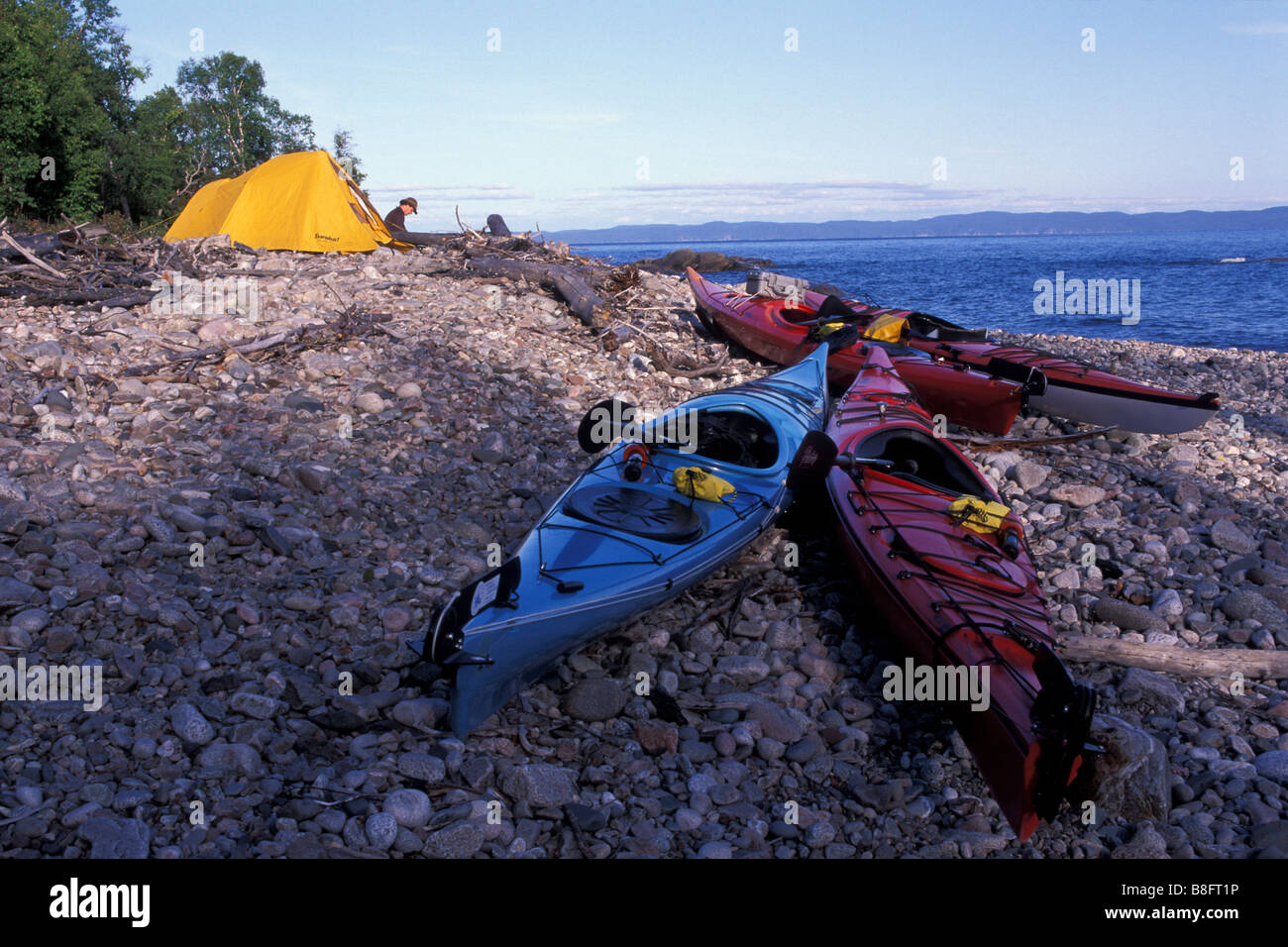 Camping Zelten Kopfsteinpflaster Strand des Lake Superior Stockfoto