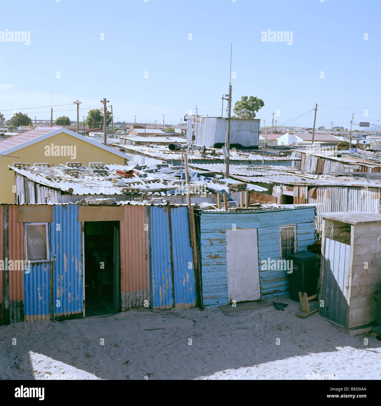 Khayelitsha Township von Kapstadt in Südafrika. Slum Armut Armen Gehäuse dokumentarische Reise Reportage Stockfoto