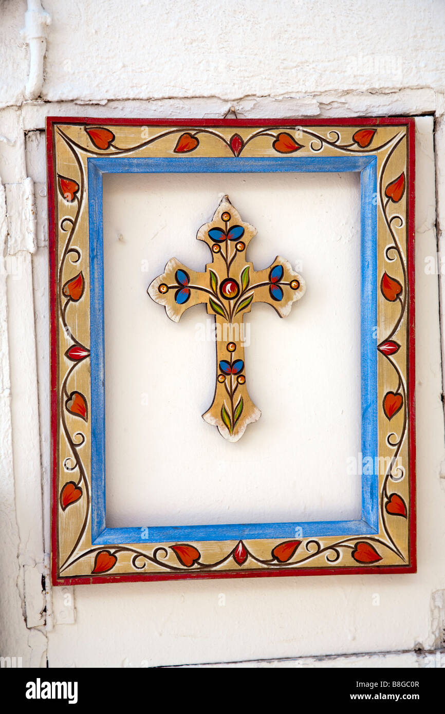Bemalte Kreuz Oia Santorini Cyclades Griechenland Stockfoto