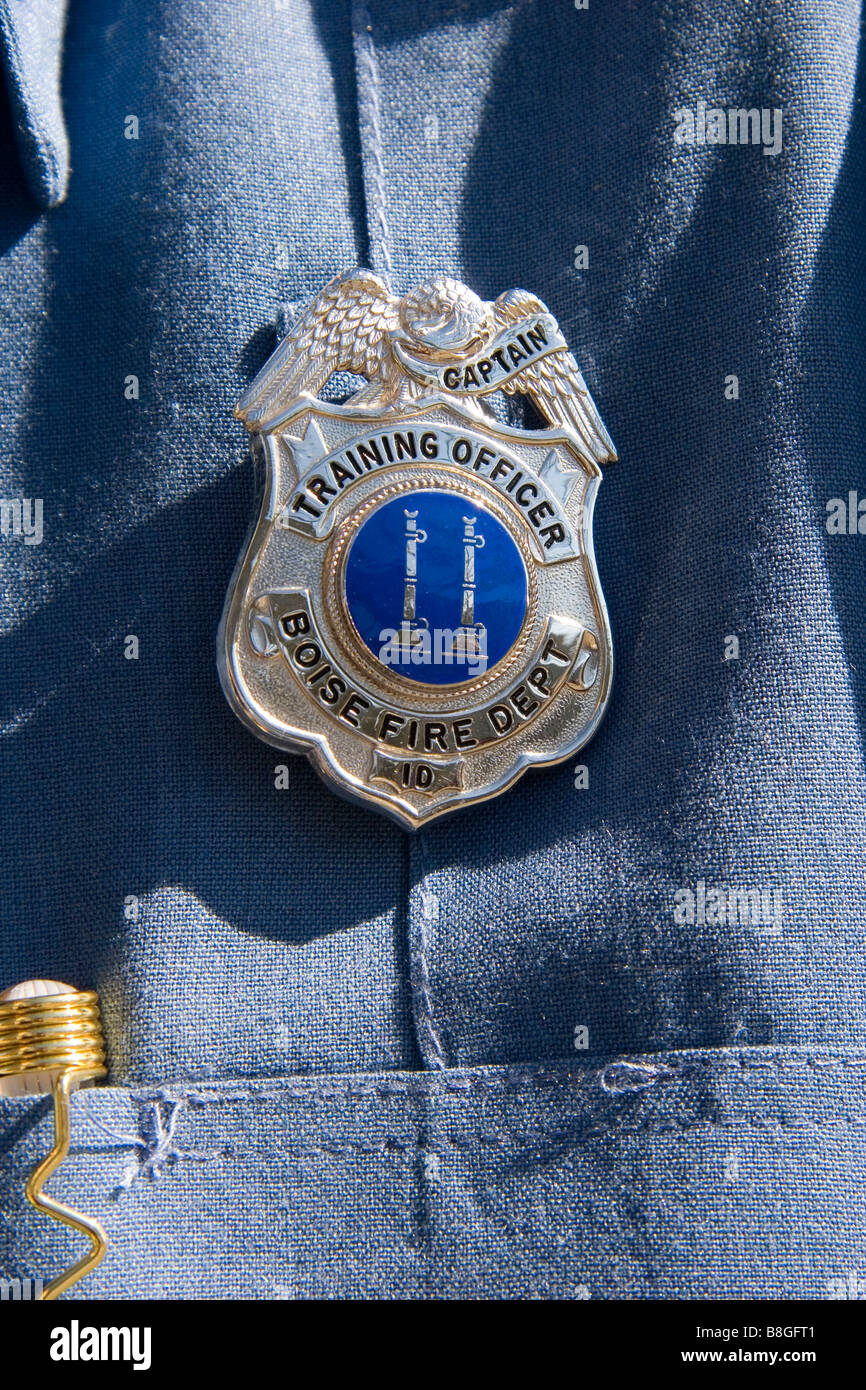 Abzeichen für Kapitän Ausbildungsleiter für die Feuerwehr Boise in Idaho USA Boise Stockfoto