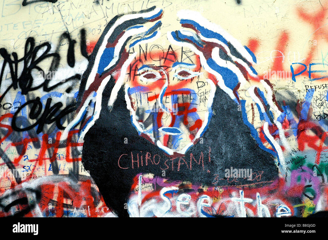 Graffiti auf der John-Lennon-Mauer in Prag Stockfoto