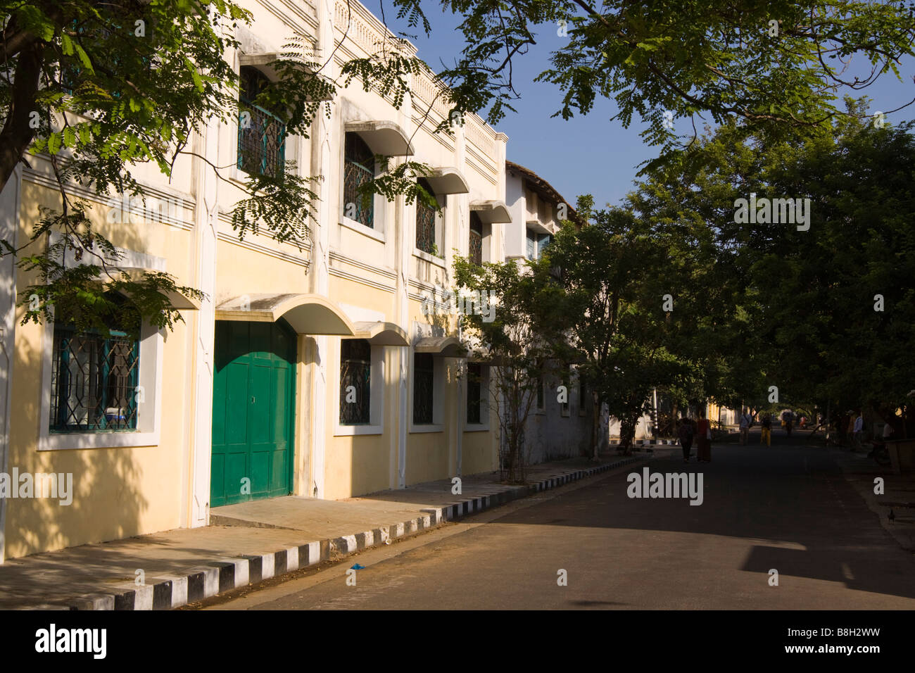 Indien Pondicherry Rue Romain Roland Straße französische architektonisches Erbe Stockfoto