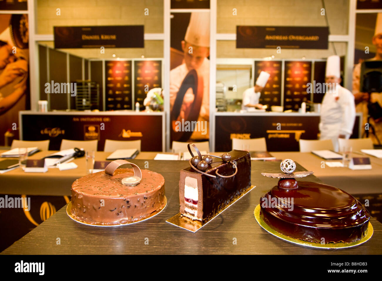 Drei Gourmet-Schokolade-Kuchen Stockfoto