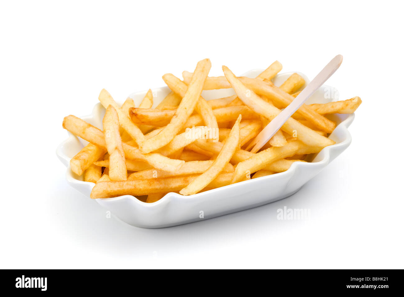 Fastfood Pommes frites in Keramikschale Ausschnitt Stockfoto