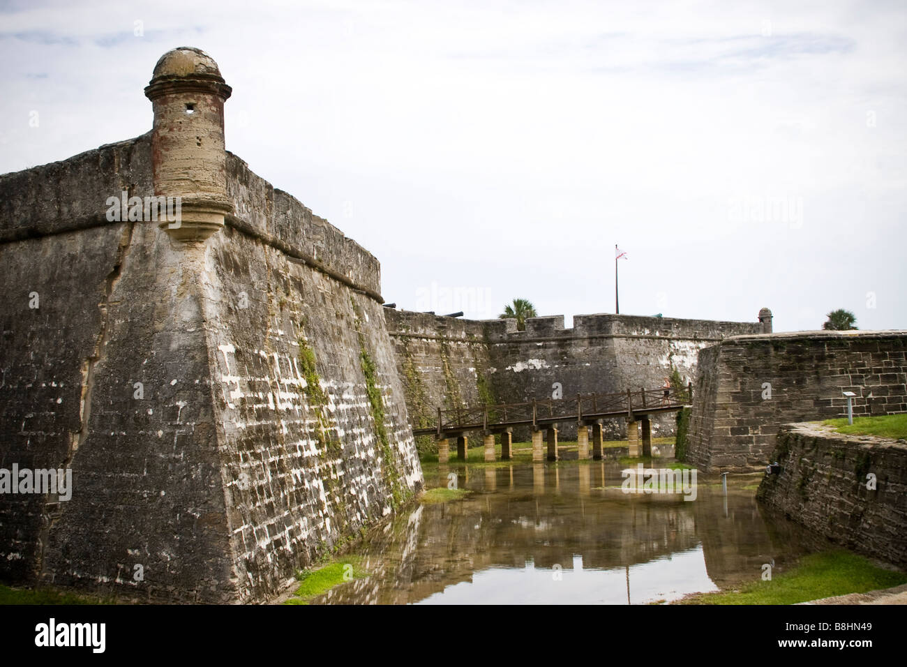 Exterieur des Castillo de San Marcos in St. Augustine. Spanische Schloss und älteste Mauerwerk 17. Jahrhundert Fort in Nordamerika. Stockfoto
