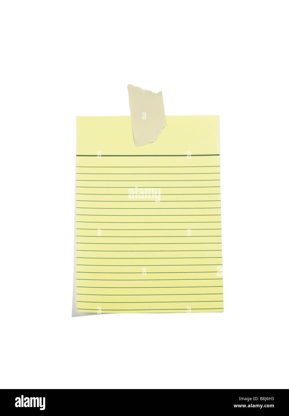 Gelbe Liniertes Papier mit Klebeband Stockfoto
