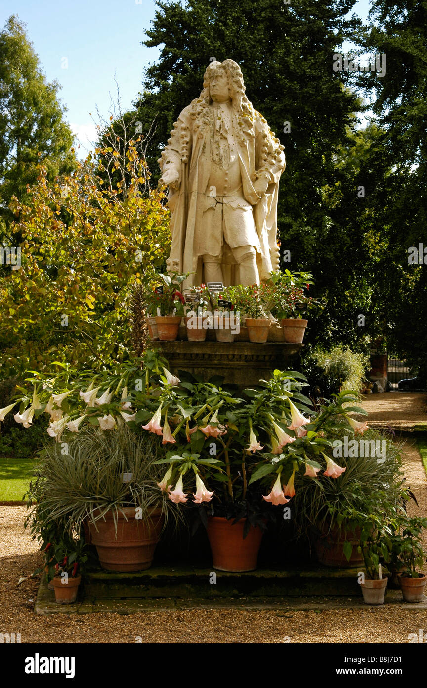Chelsea Physic Garden und Statue von Sir Hans Sloane, London. Stockfoto
