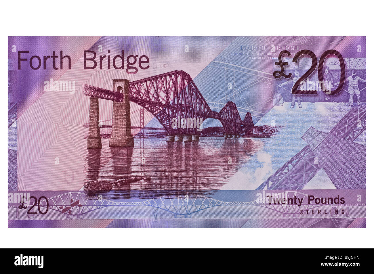 dh Bank of Scotland Reverse MONEY SCHOTTLAND Großbritannien zwanzig Pfund Banknote Forth Brücke zurück schottische 20 Pfund Banknote Währung Hinweise Stockfoto