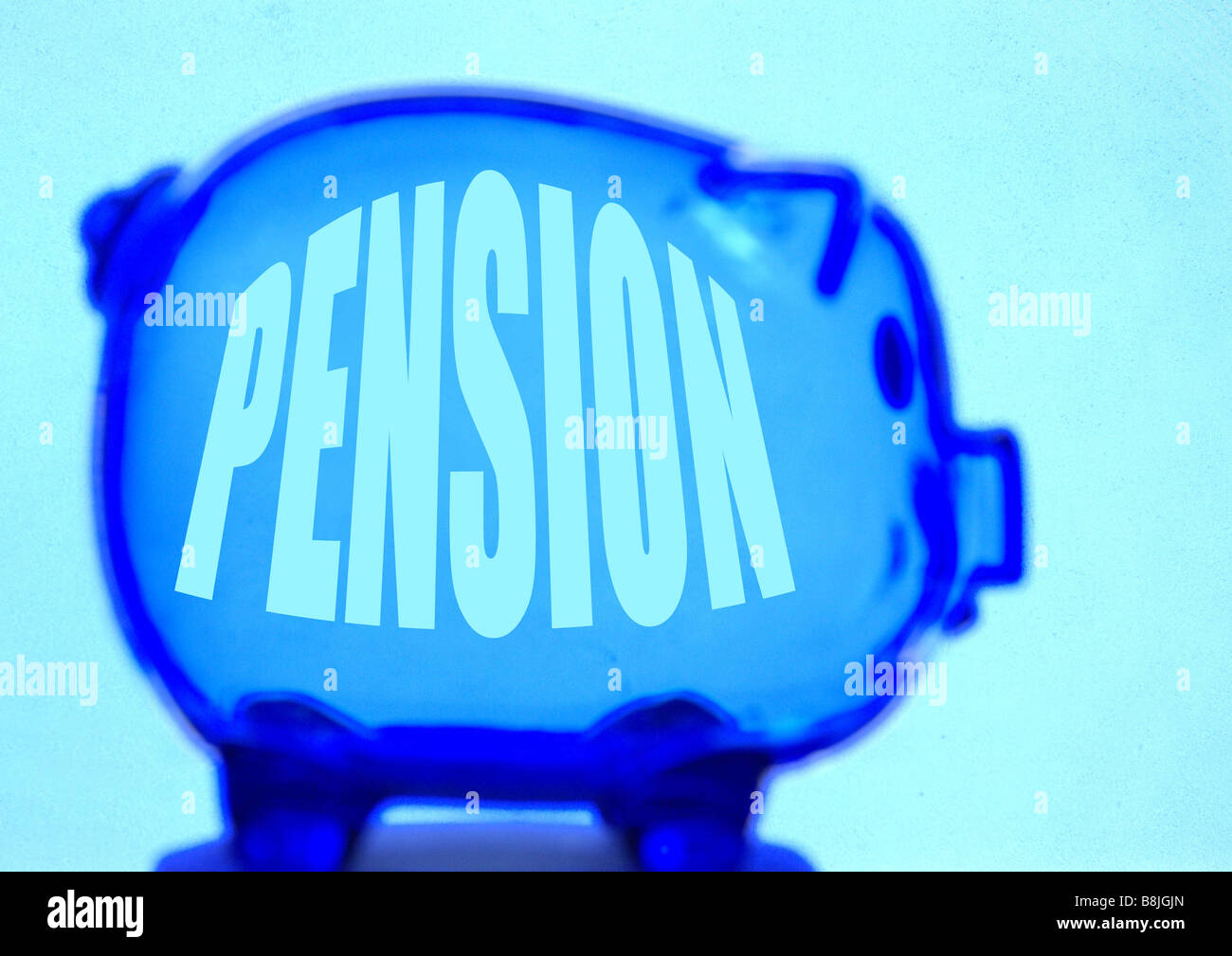 Leer-Sparschwein mit Pension Label Stockfoto