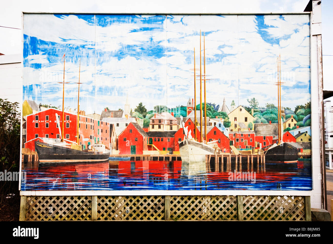 Straße Malerei von Lunenburg Harbour, Nova Scotia, Kanada Stockfoto