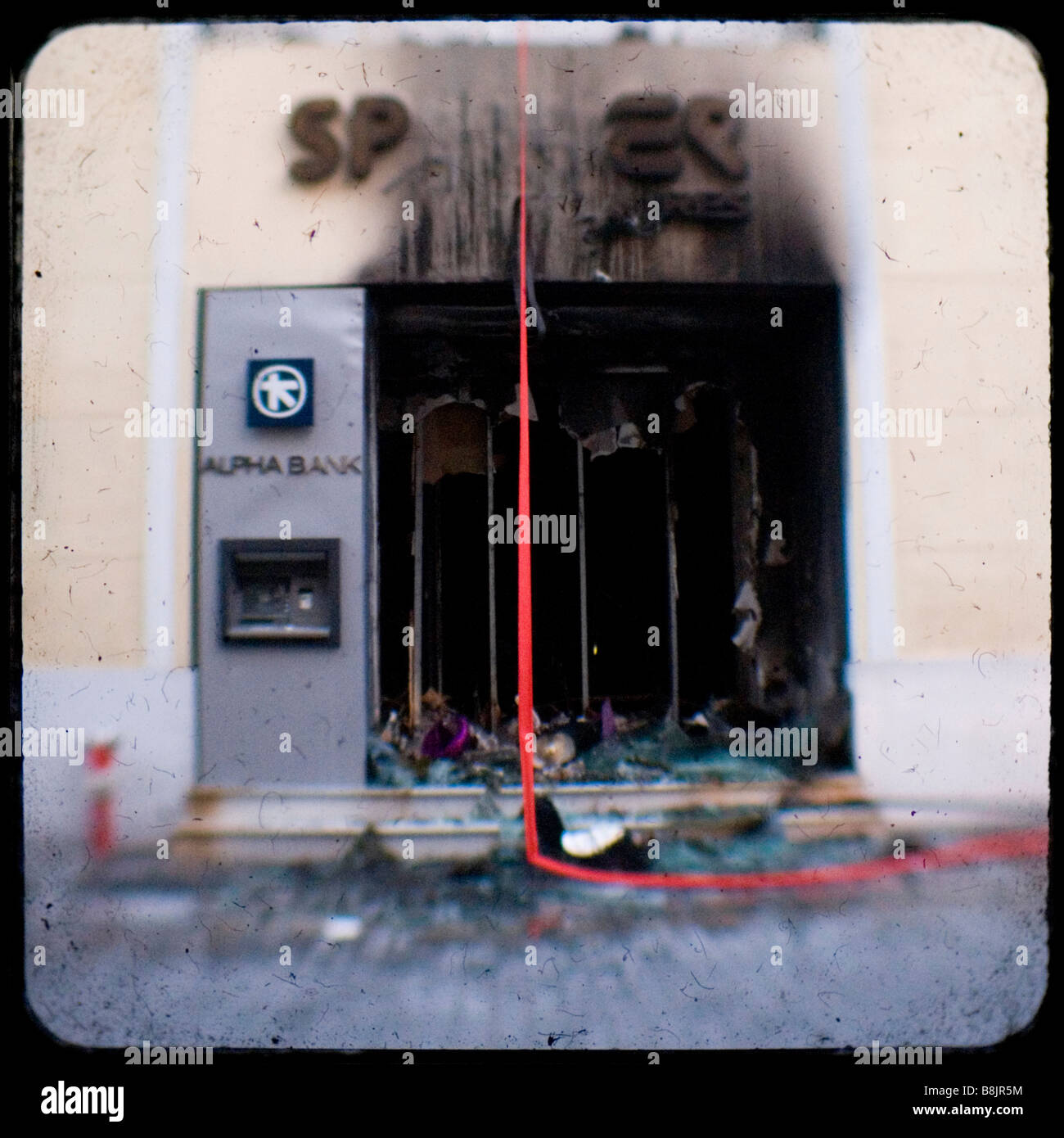 Athen Dezember 2008 Unruhen - die Zerstörung Stockfoto