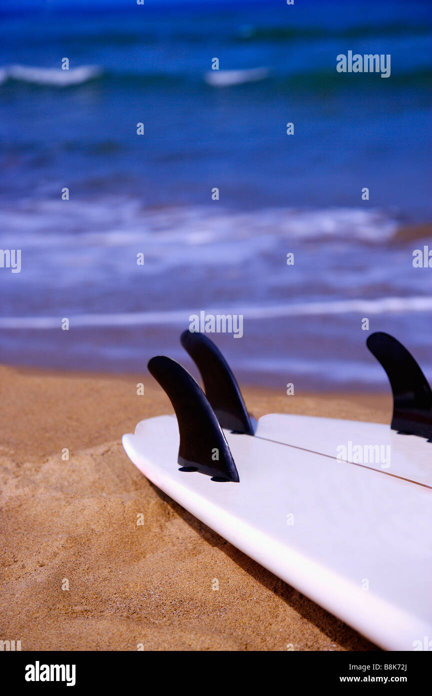 Nahaufnahme von einem Surfbrett am Strand Stockfoto