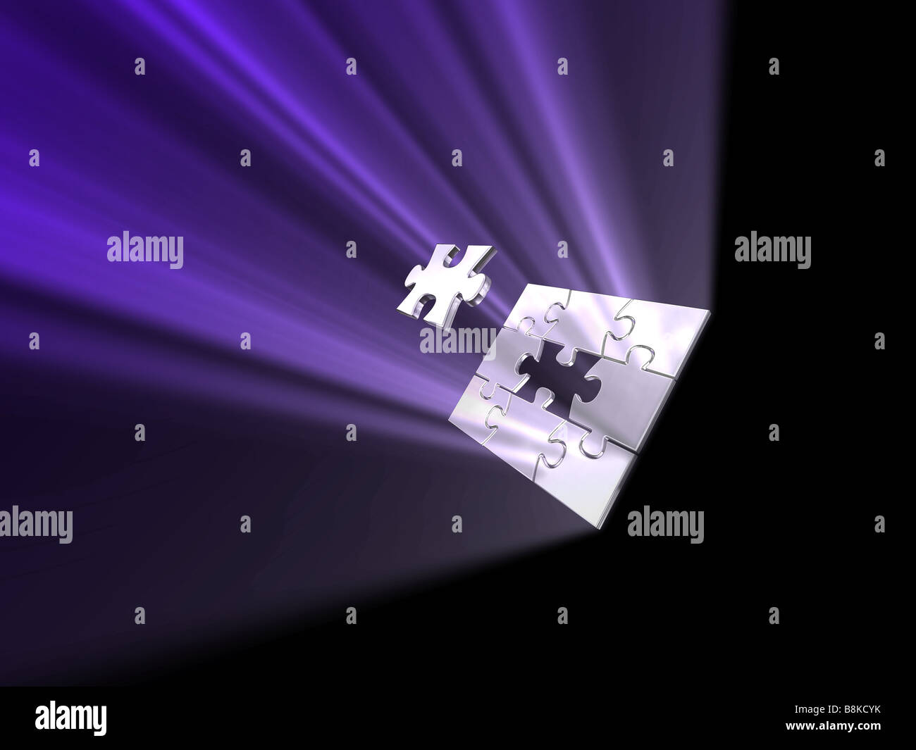Puzzle Bild mit separaten Mittelstück mit farbigen Lichtstrahlen Stockfoto