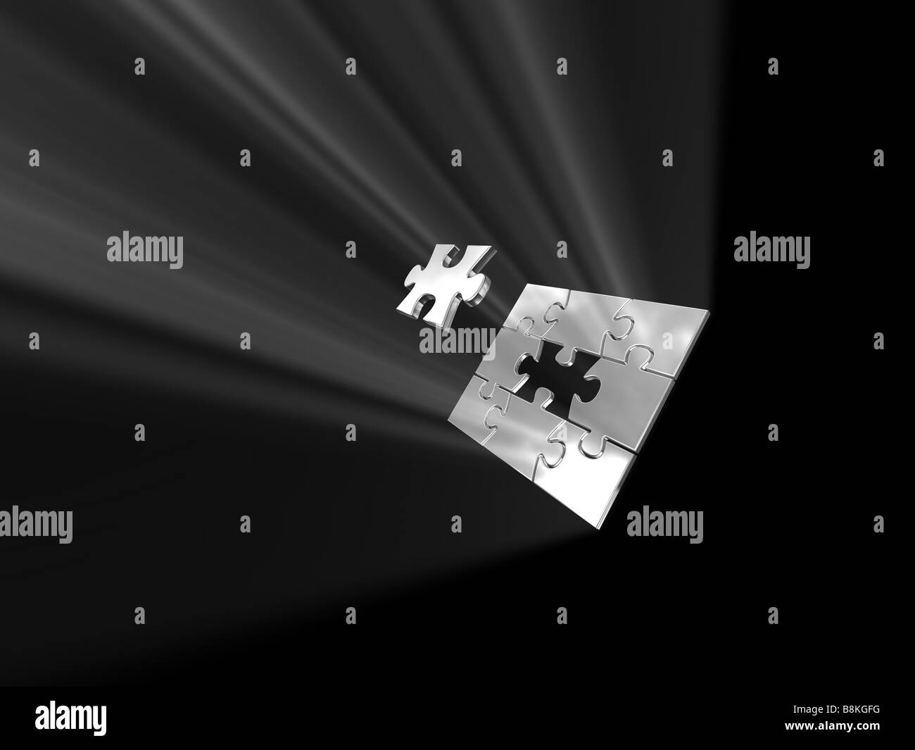 Puzzle Bild mit separaten Mittelstück mit farbigen Lichtstrahlen Stockfoto